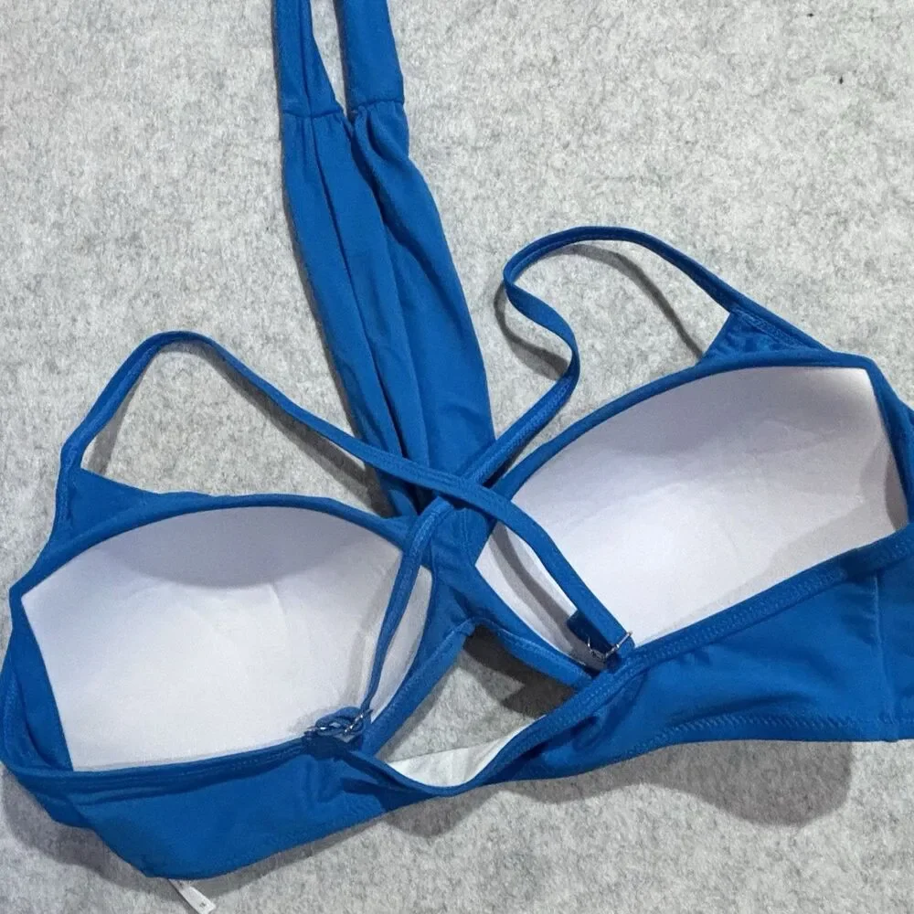 Cupshe Women’s 1X Bikini Swim Top Teal Strappy Tie Back Light Contour Lining
